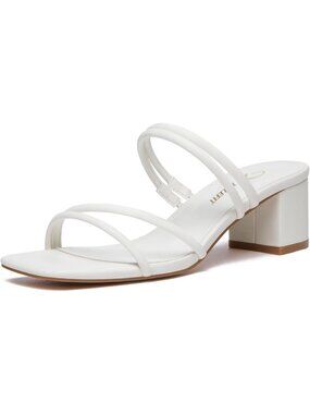 Women's White Block Chunky Heels Square Open Toe Strappy Heel Slip On Shoes